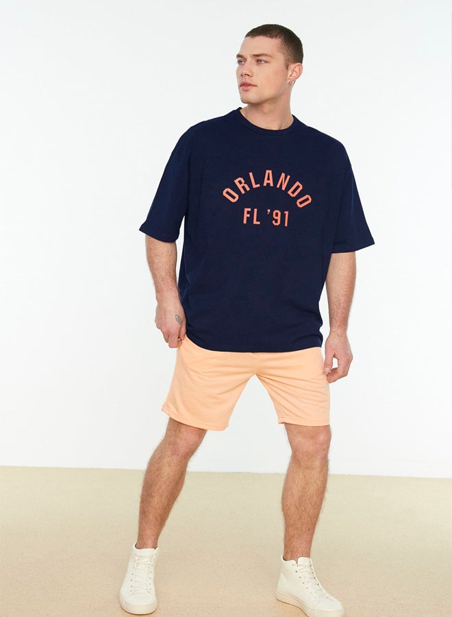 trendyol Navy Blue Men's Oversize  City Printed T-Shirt with Crew Neck - Image 1