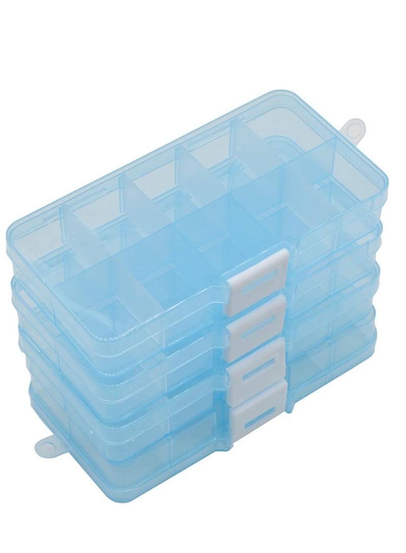 Bukela 4 Pcs 10 Grids 5 Inch x 2.5 Inch Adjustable Small Removable Plastic Jewelry Organizer Divider Storage Box Jewelry Earring Tool Containers (Blue)  - Image 1