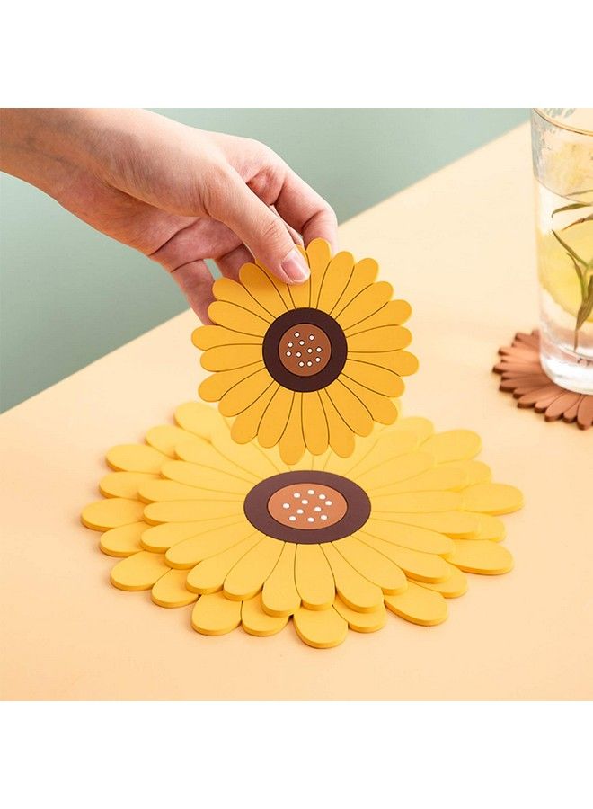 Wonlex Sunflower Drink Coasters 2 Pack Silicone Coasters For Drinks Flower Soft Rubber Coaster Protect Furniture From Water Marks Or Damage Non Slip Coasters (Small Yellow) - Image 5