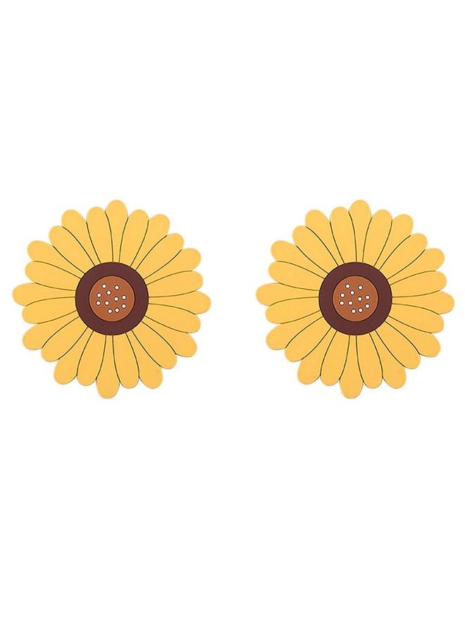 Wonlex Sunflower Drink Coasters 2 Pack Silicone Coasters For Drinks Flower Soft Rubber Coaster Protect Furniture From Water Marks Or Damage Non Slip Coasters (Small Yellow) - Image 2