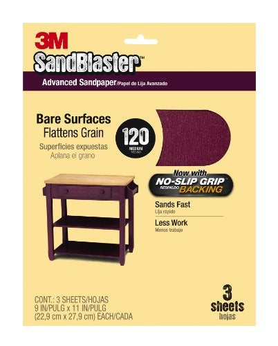 3M SandBlaster Bare Surfaces Sandpaper 120Grit 9Inch by 11Inch