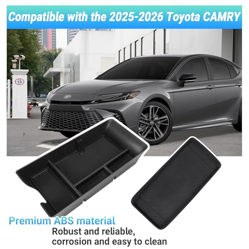 Sinminou Center Console Organizer Compatible with 2025-2026 Toyota Camry Accessories, Armrest Storage Box Glove Organizer Tray Secondary Insert Charging Zone Anti-Slip Mat with Sunglasses - Image 2