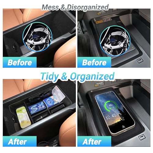 Sinminou Center Console Organizer Compatible with 2025-2026 Toyota Camry Accessories, Armrest Storage Box Glove Organizer Tray Secondary Insert Charging Zone Anti-Slip Mat with Sunglasses - Image 3