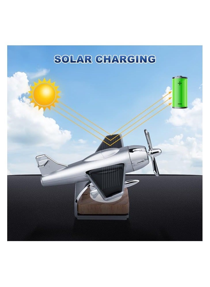 MUNTAQI Silver Aircraft Shaped Solar Powered Rotating Fan Car Air Freshener Car Dashboard Accessory For Car Interior Decoration For All Cars (SILVER) - Image 4
