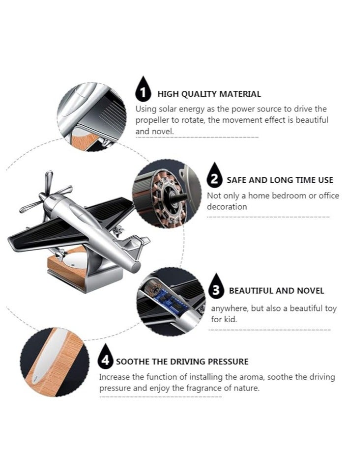 MUNTAQI Silver Aircraft Shaped Solar Powered Rotating Fan Car Air Freshener Car Dashboard Accessory For Car Interior Decoration For All Cars (SILVER) - Image 2