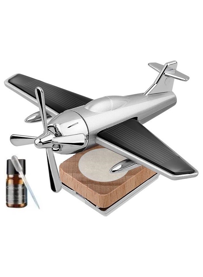 MUNTAQI Silver Aircraft Shaped Solar Powered Rotating Fan Car Air Freshener Car Dashboard Accessory For Car Interior Decoration For All Cars (SILVER) - Image 1