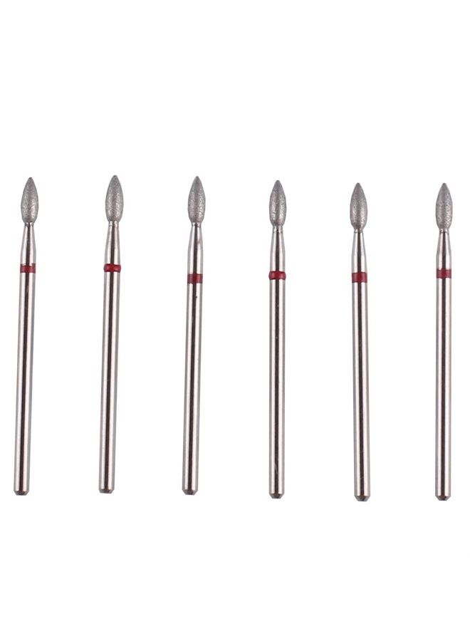 6pcs Flame Shape Diamond Cuticle Clean Bits, Pro Dry Manicure Drill Bits Kit, 3/32 Shank efile Bit