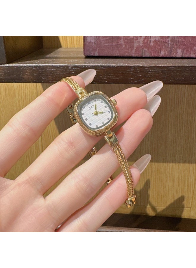 GEDI Women's Retro Square Gold Watch - Braided Bracelet Band with Crystal Dial (Elegant Daily & Party Accessory)