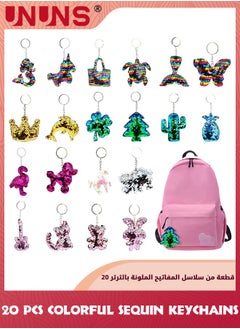 UNUNS Multi Color Keychain,20 Pcs Colorful Sequin Keychains,Reversible Sequins,Girls Keyrings Party Bags Fillers,Birthday Party Gifts Supplies For Kids Adults,Backpack Keyring Car Keychain Accessorie  - Image 1