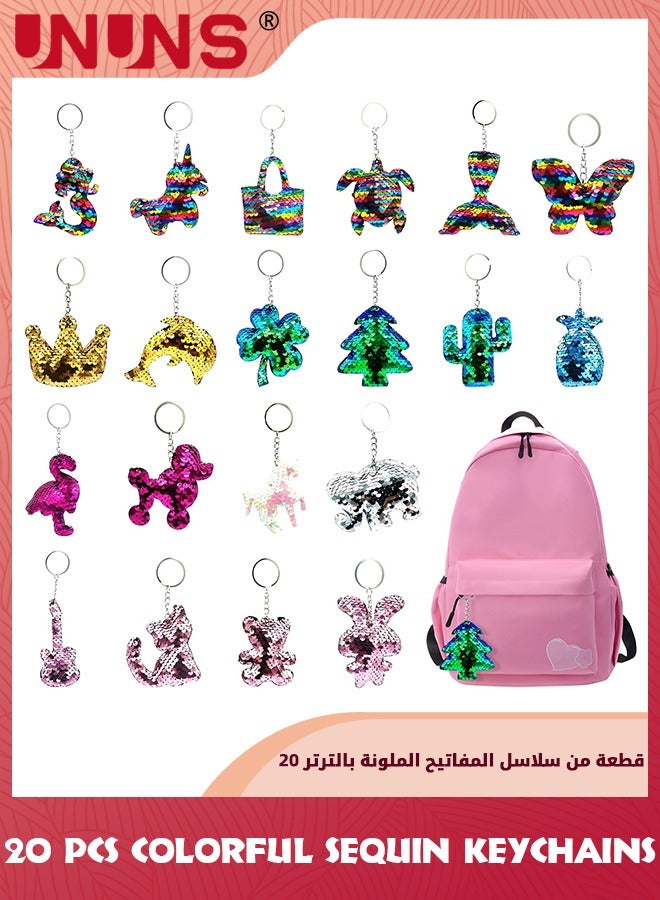 UNUNS Multi Color Keychain,20 Pcs Colorful Sequin Keychains,Reversible Sequins,Girls Keyrings Party Bags Fillers,Birthday Party Gifts Supplies For Kids Adults,Backpack Keyring Car Keychain Accessorie  - Image 1