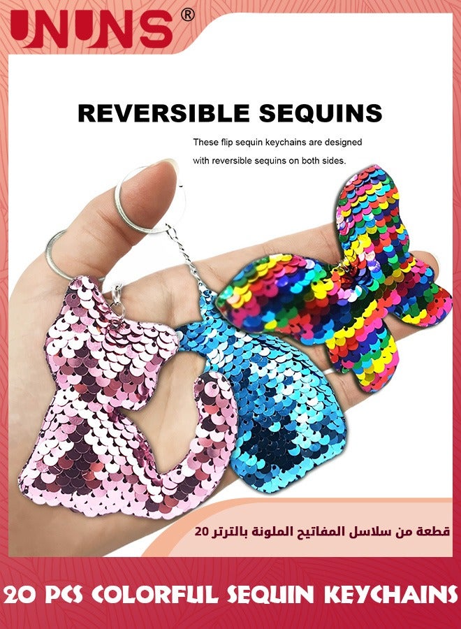 UNUNS Multi Color Keychain,20 Pcs Colorful Sequin Keychains,Reversible Sequins,Girls Keyrings Party Bags Fillers,Birthday Party Gifts Supplies For Kids Adults,Backpack Keyring Car Keychain Accessorie  - Image 2