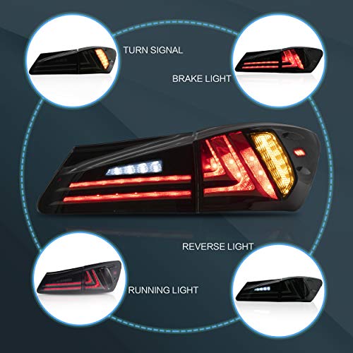 VLAND Tail lights Assembly Fit for Lexus IS 2nd Gen 2006-2012 Lexus IS250, IS350, IS220d, 2008-2015 ISF 4-Door, Plug-and-play, Smoked - Image 3