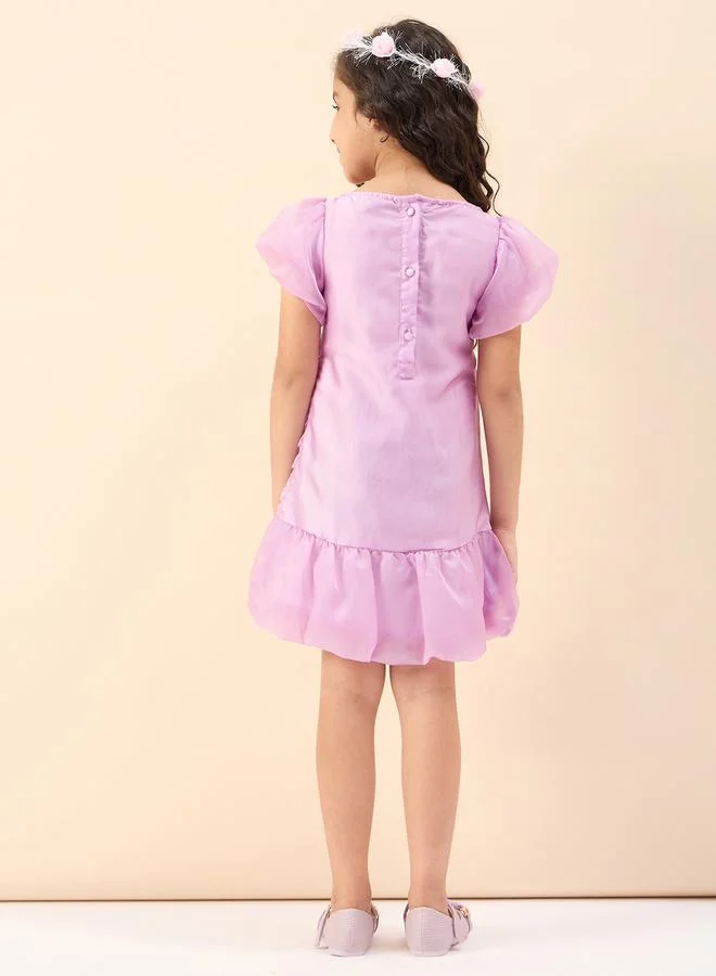 Stylo Bug Stylo Bug Solid Ruched Puff Sleeves A-Line Dress