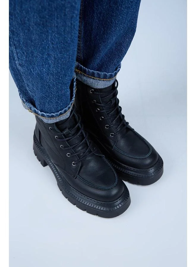 Manijero  Ayra Women's Genuine Leather Lace-up Black Boot with Pointed Toe. for Women | Best Price UAE