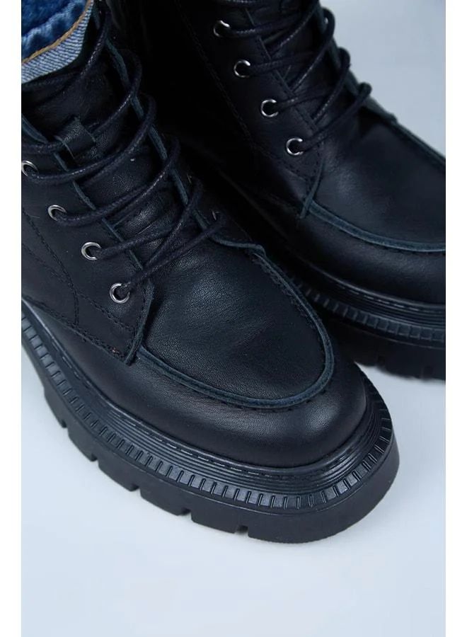 Manijero  Ayra Women's Genuine Leather Lace-up Black Boot with Pointed Toe. for Women | Best Price UAE
