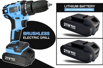 XDLB آلة حفر لاسلكية محمولة XDLB HID 21V مع 38 Chuck بدون مفتاح وعزم دوران 25Nm ووضعين للسرعة وضوء LED للأمام والخلف وشاحنين سريعين ببطاريتين 2x - Image 3