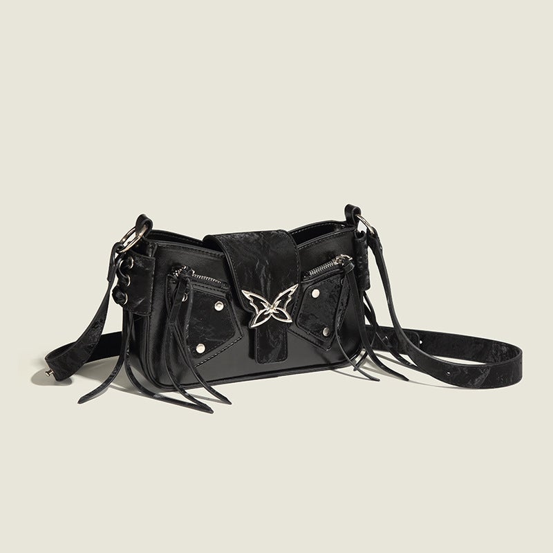 Korean Niche Motorcycle Bow Bag Women'S Fashion Small Square Bag Sweet Cool Spice Girl Style Shoulder Crossbody Bag - Image 3