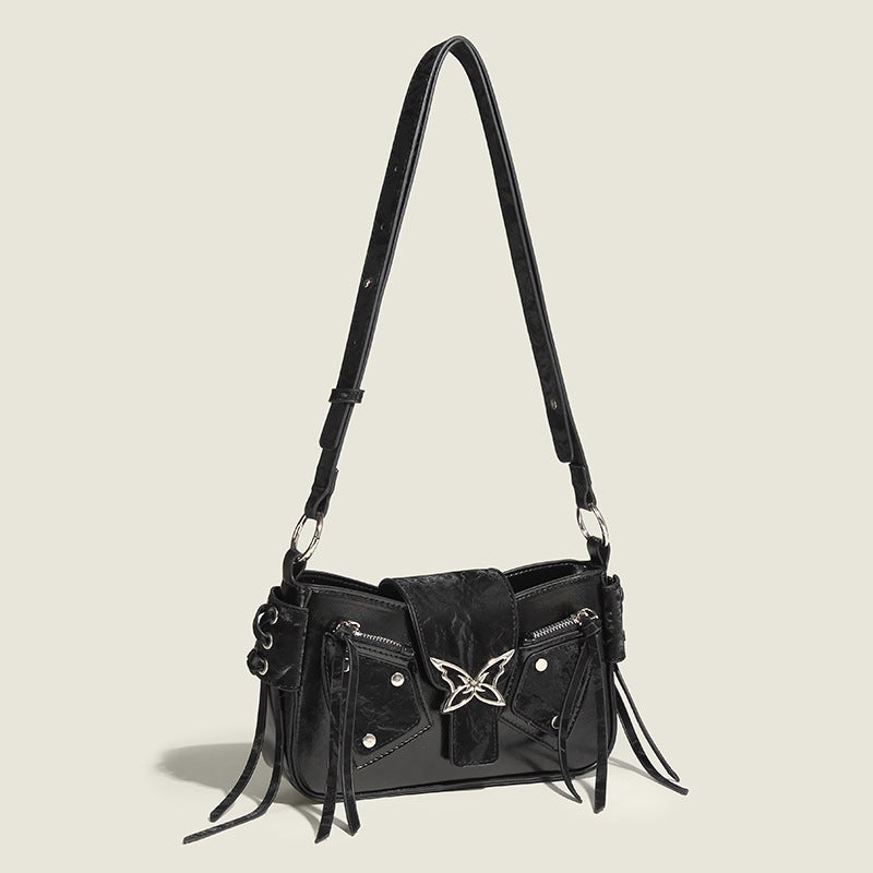 Korean Niche Motorcycle Bow Bag Women'S Fashion Small Square Bag Sweet Cool Spice Girl Style Shoulder Crossbody Bag - Image 1