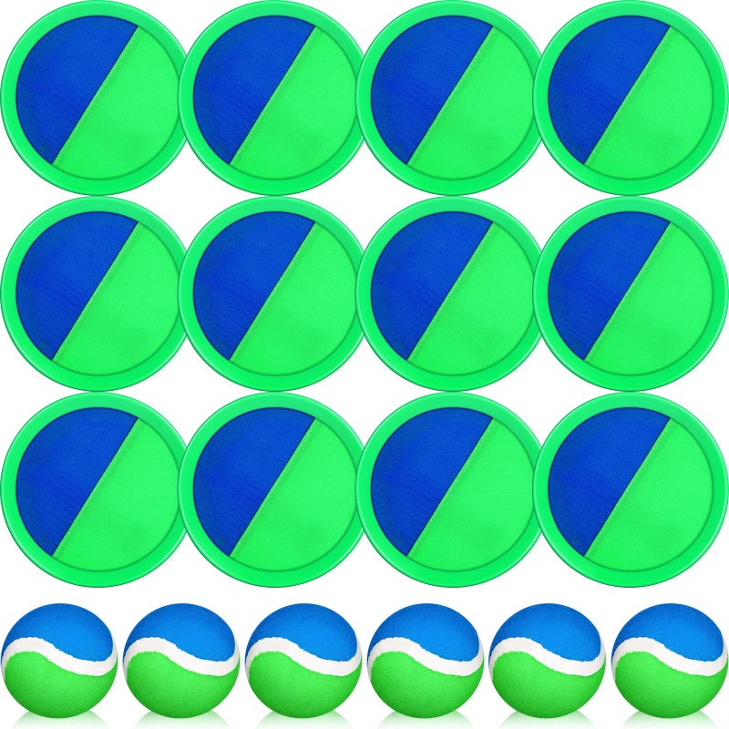 Charniol Kids Toys Toss and Catch Game Set Beach Game Outdoor Ball Sports Games Toss and Catch Ball Nylon Toys for Kids AdultsBlue Green12 Paddles 6 Balls - Image 2