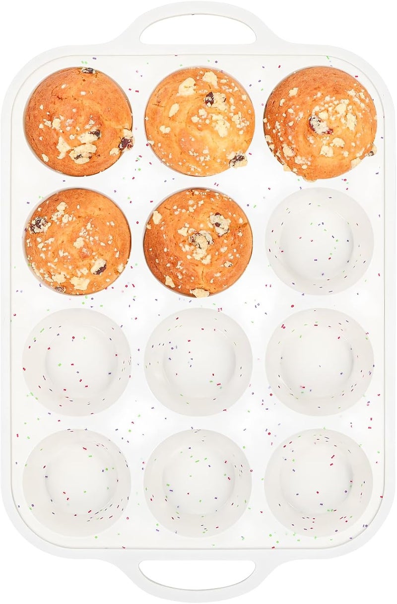 Fimary Silicone Muffin Pans for Baking 1 Pack, 2.8 Inch with Metal Reinforced Frame, Regular Size Nonstick Silicone Cupcake Pan 12 Cups for Baking Homemade Muffins, Cupcakes, Dishwasher Safe BPA Free - Image 1