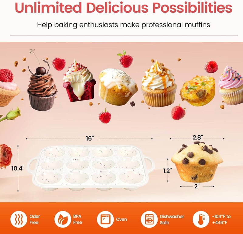 Fimary Silicone Muffin Pans for Baking 1 Pack, 2.8 Inch with Metal Reinforced Frame, Regular Size Nonstick Silicone Cupcake Pan 12 Cups for Baking Homemade Muffins, Cupcakes, Dishwasher Safe BPA Free - Image 5