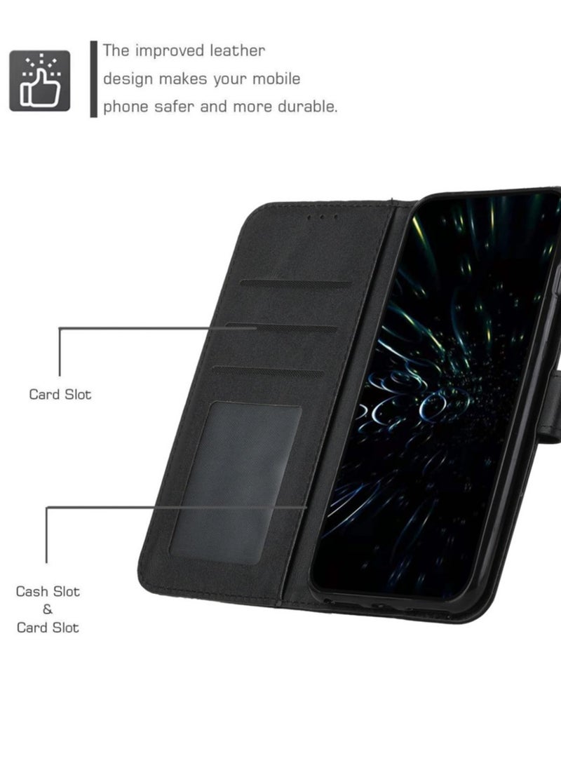 Alyashmac Premium Leather Wallet Case for Infinix Smart 9 - Flip Folio Book Cover with Card Slots, Kickstand, Magnetic Closure, Shockproof Full Body Protection (Black) - Image 3