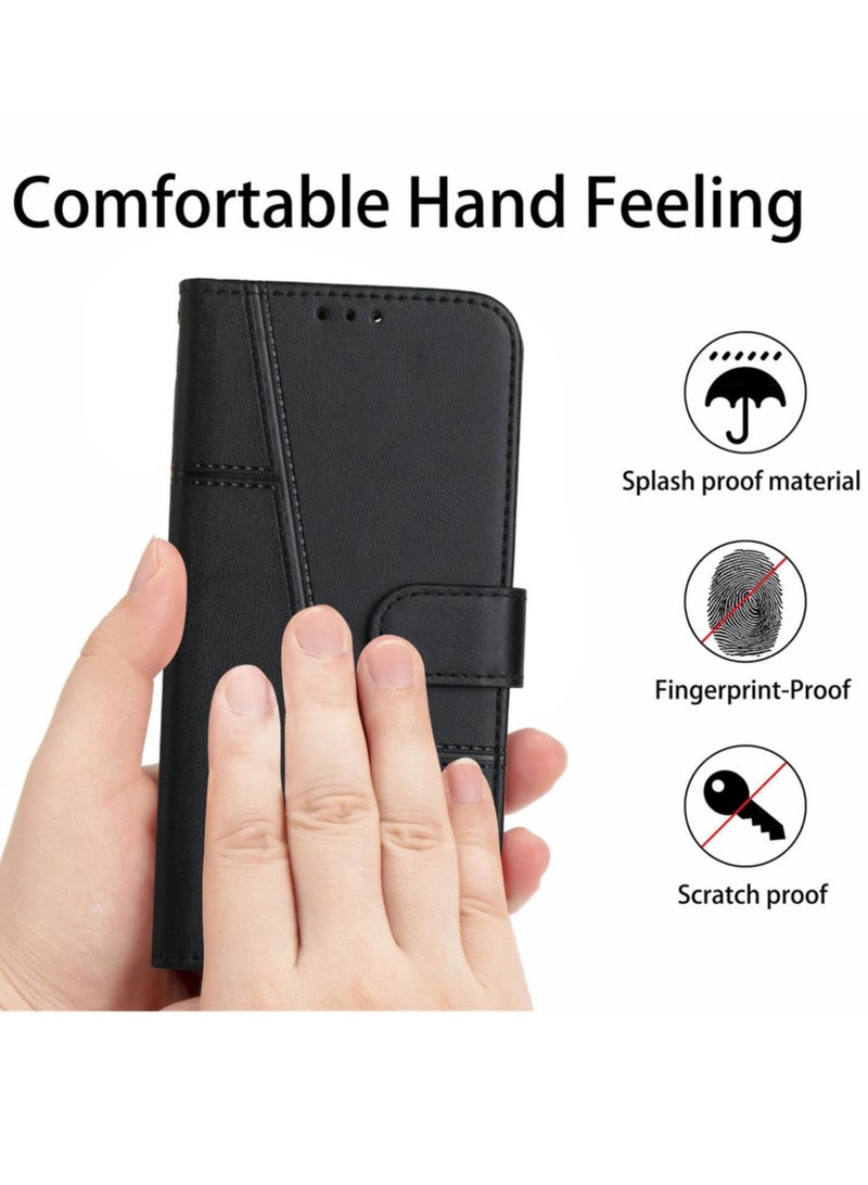 Alyashmac Premium Leather Wallet Case for Infinix Smart 9 - Flip Folio Book Cover with Card Slots, Kickstand, Magnetic Closure, Shockproof Full Body Protection (Black) - Image 2