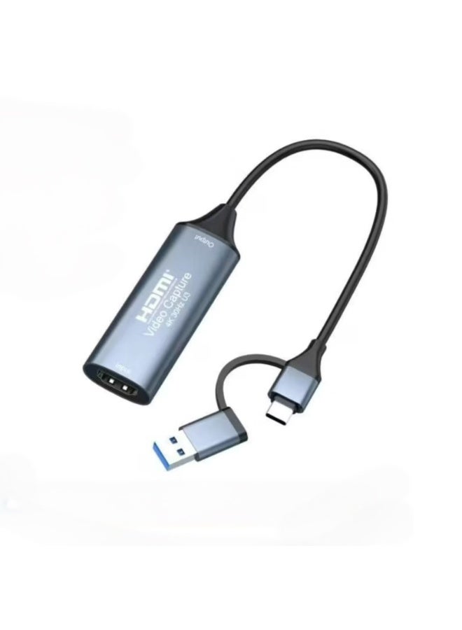 4K HDMI Video Capture Card USB 3.0 & Type-C, Game Streaming & Recording Adapter for PS4, Switch, PC, Camera, Mobile Devices