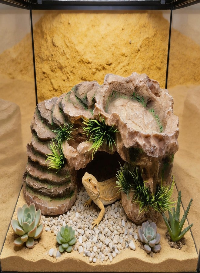 M2cbridge Reptile Hide Resting Step Ledge Cave Hideout Turtle Basking Platform - Great for Reptiles, Amphibians, and Fish (Sandy Brown) - Image 2