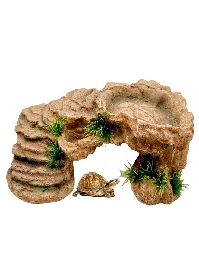 M2cbridge Reptile Hide Resting Step Ledge Cave Hideout Turtle Basking Platform - Great for Reptiles, Amphibians, and Fish (Sandy Brown) - Image 1