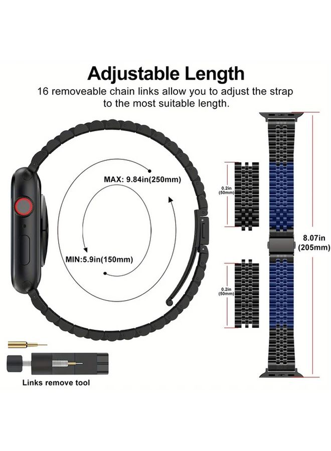 Black Stainless Steel Watch Band with TPU Case 38 40 41MM Durable Interlocking Link Design - Image 3