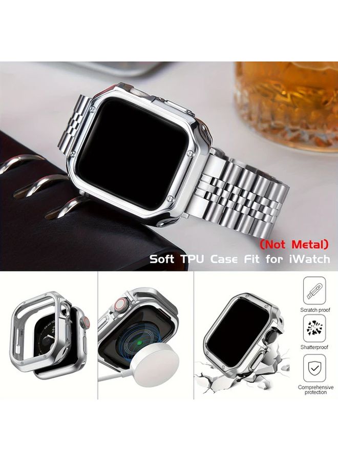 Black Stainless Steel Watch Band with TPU Case 38 40 41MM Durable Interlocking Link Design - Image 4