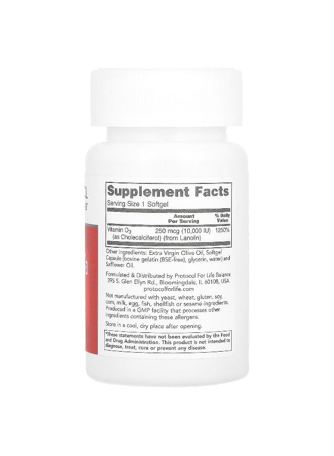 Protocol for Life Balance, Vitamin D3, High Potency, 10,000 IU, 30 Softgels