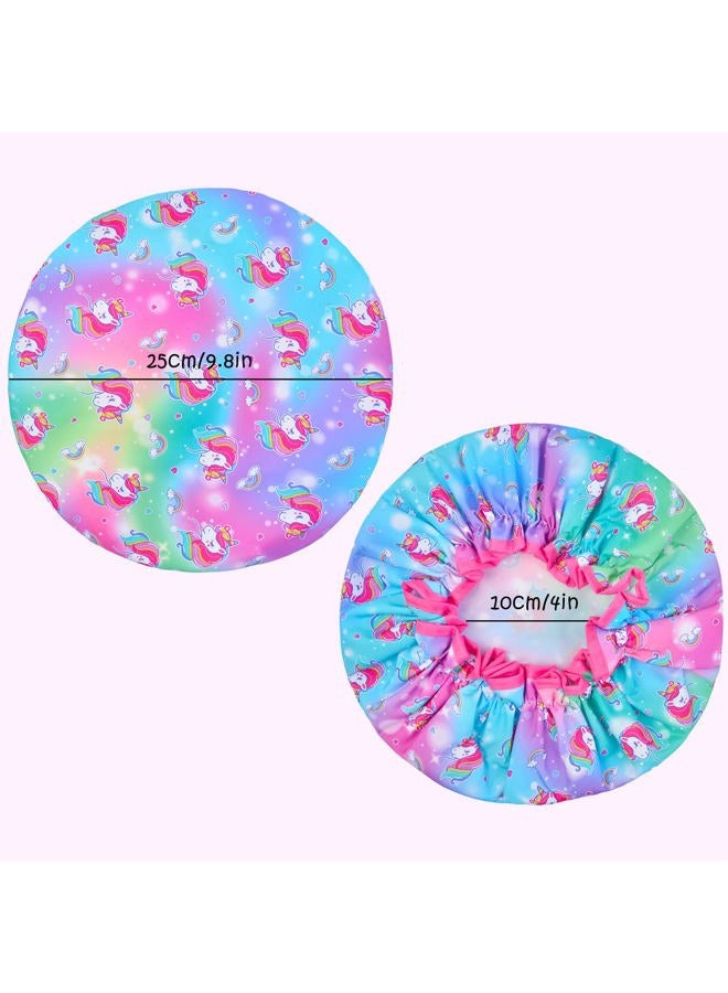 OlyPegic Shower Cap for Kids, 3 Pcs Kids Shower Caps for Girls, Cute Rainbow Hair Cap Wide Elastic Band, Plastic Reusable Waterproof Toddler Shower Cap, Large Bath Cap for Kids Girls Women (Unicorn) - Image 5