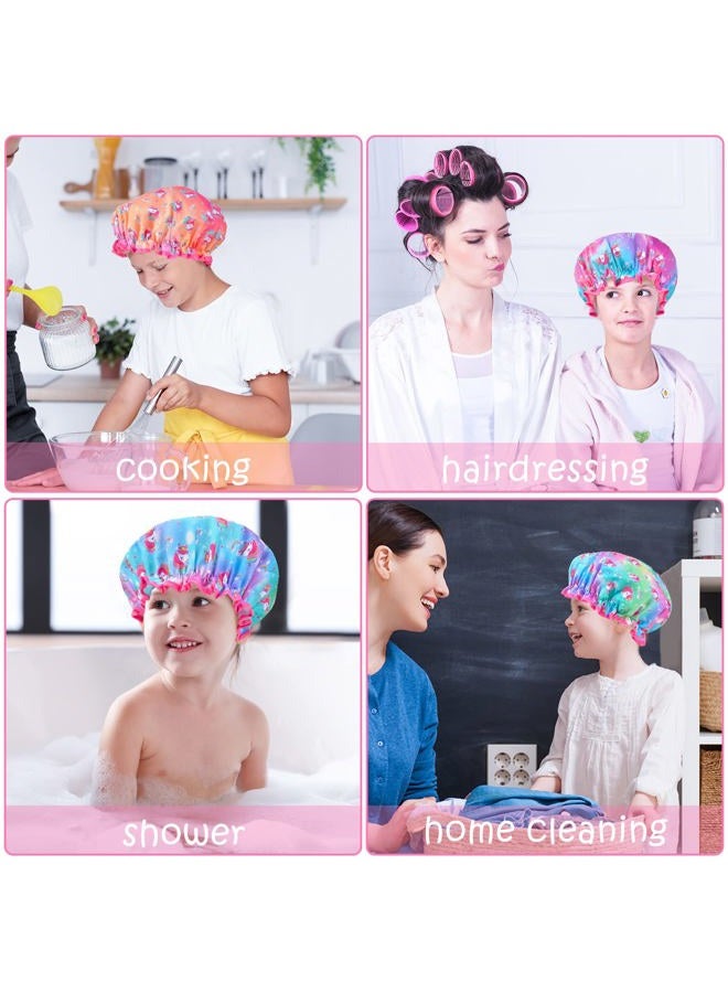 OlyPegic Shower Cap for Kids, 3 Pcs Kids Shower Caps for Girls, Cute Rainbow Hair Cap Wide Elastic Band, Plastic Reusable Waterproof Toddler Shower Cap, Large Bath Cap for Kids Girls Women (Unicorn) - Image 3