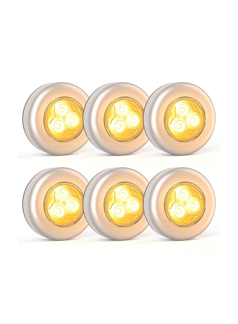 SYOSI Mini Touch Light, 6 Pack Wireless Under Cabinet Lights Round Tap Push Button Light Battery Operated Puck Lights Stick On Light for Closet Counter Kitchen Cabinet RV Indoor Outdoor Press Light  - Image 1
