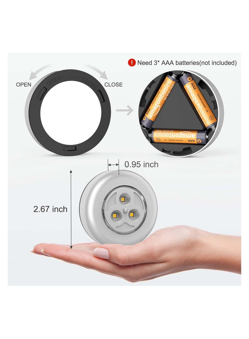 SYOSI Mini Touch Light, 6 Pack Wireless Under Cabinet Lights Round Tap Push Button Light Battery Operated Puck Lights Stick On Light for Closet Counter Kitchen Cabinet RV Indoor Outdoor Press Light  - Image 4