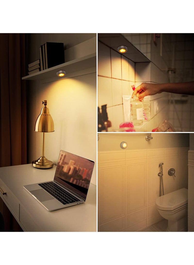 SYOSI Mini Touch Light, 6 Pack Wireless Under Cabinet Lights Round Tap Push Button Light Battery Operated Puck Lights Stick On Light for Closet Counter Kitchen Cabinet RV Indoor Outdoor Press Light  - Image 5