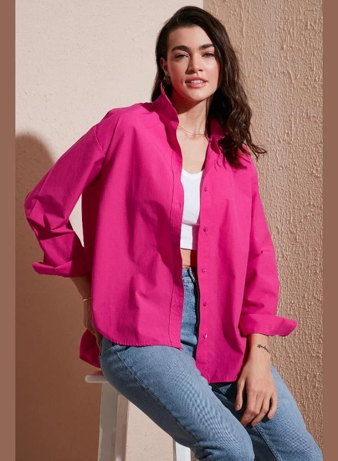 Lela Lela Cotton Regular Fit Short Front Long Back Oval Cut Shirt Women's SHIRT CF25S163867