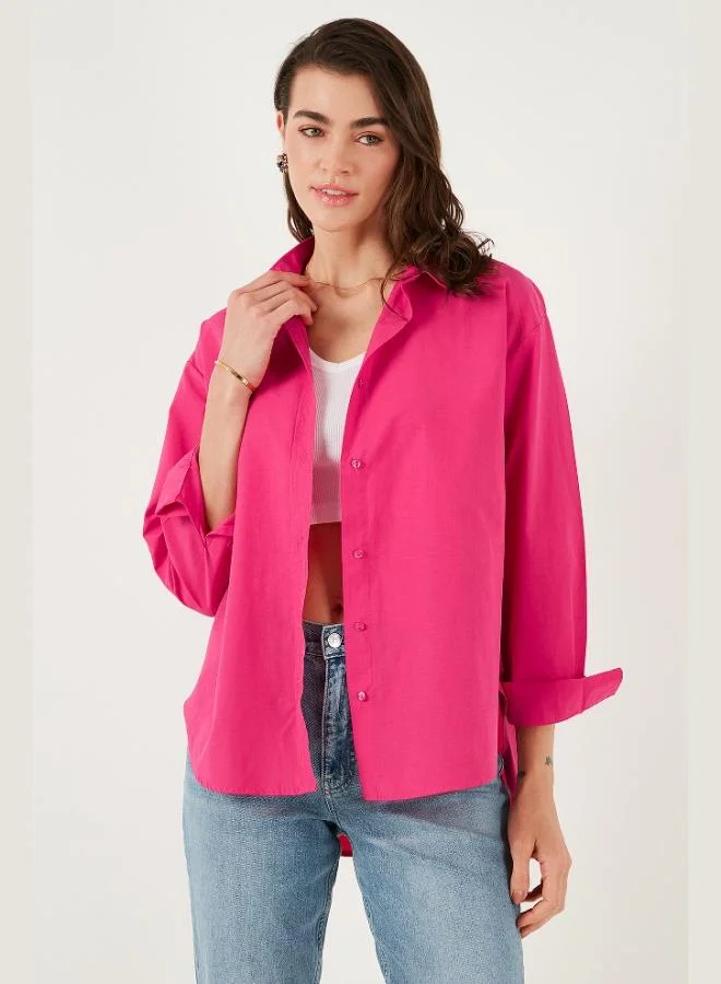 Lela Lela Cotton Regular Fit Short Front Long Back Oval Cut Shirt Women's SHIRT CF25S163867