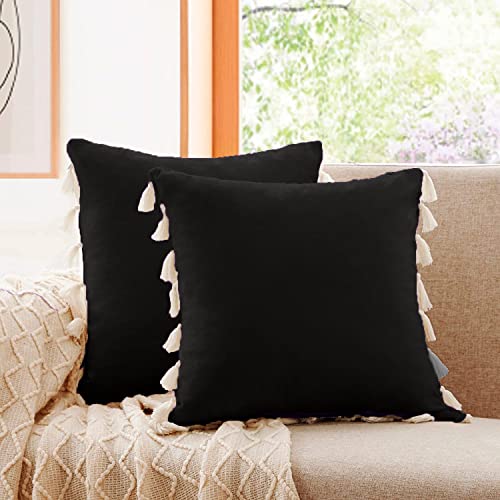 CottonFry Boho Decorative Throw Pillow/Cushion Covers with Tassels for Couch Bed Sofa Soft Velvet Cushion Covers - Image 2