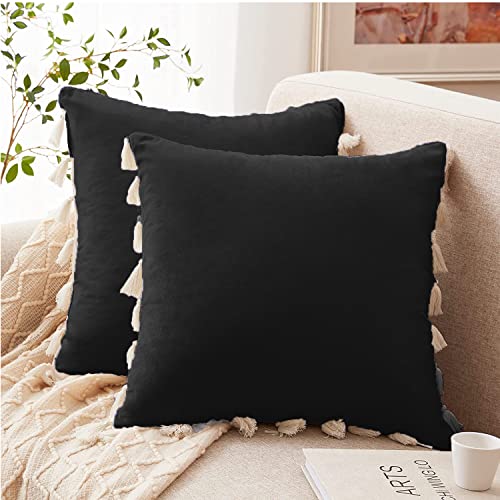 CottonFry Boho Decorative Throw Pillow/Cushion Covers with Tassels for Couch Bed Sofa Soft Velvet Cushion Covers - Image 1