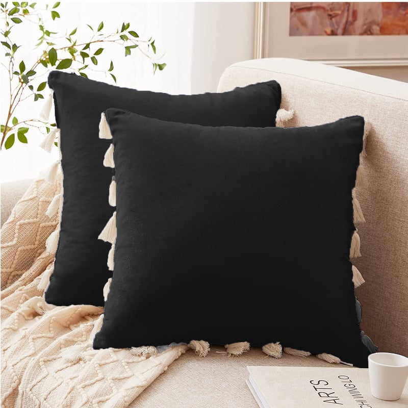 CottonFry Boho Decorative Throw Pillow/Cushion Covers with Tassels for Couch Bed Sofa Soft Velvet Cushion Covers - Image 4