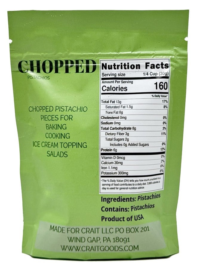 crait Raw Chopped Pistachios Unsalted, Unroasted Pistachio Crumble for Baking & Toppings, Made in USA, 3.5 oz Resealable Bag - Image 2