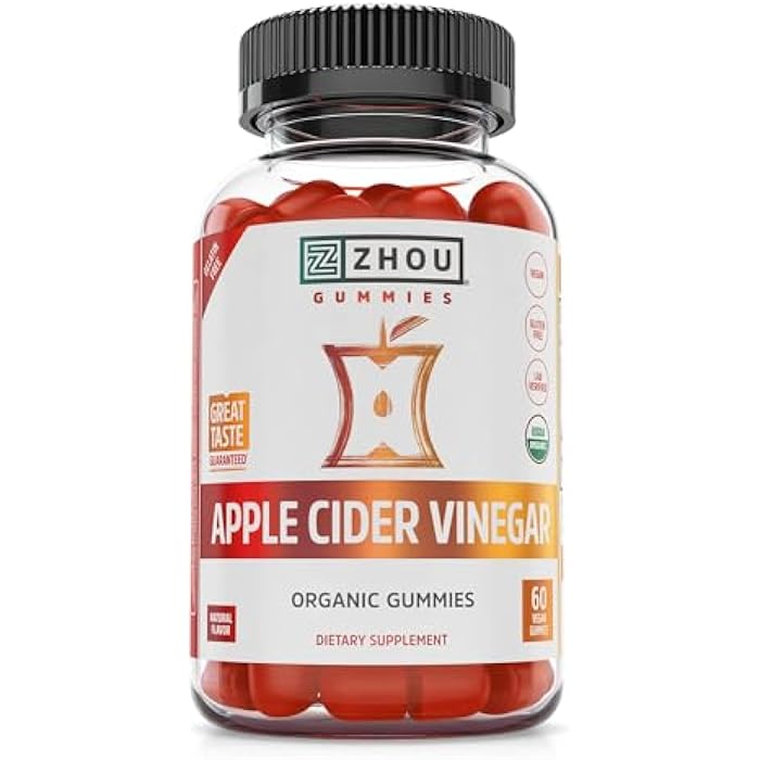 Zhou Apple Cider Vinegar Gummies - ACV Gummies for Women and Men with Elderberry, Delicious Taste with Raw Cane Sugar, USDA Organic - 60 Vegan Gummies - Image 1