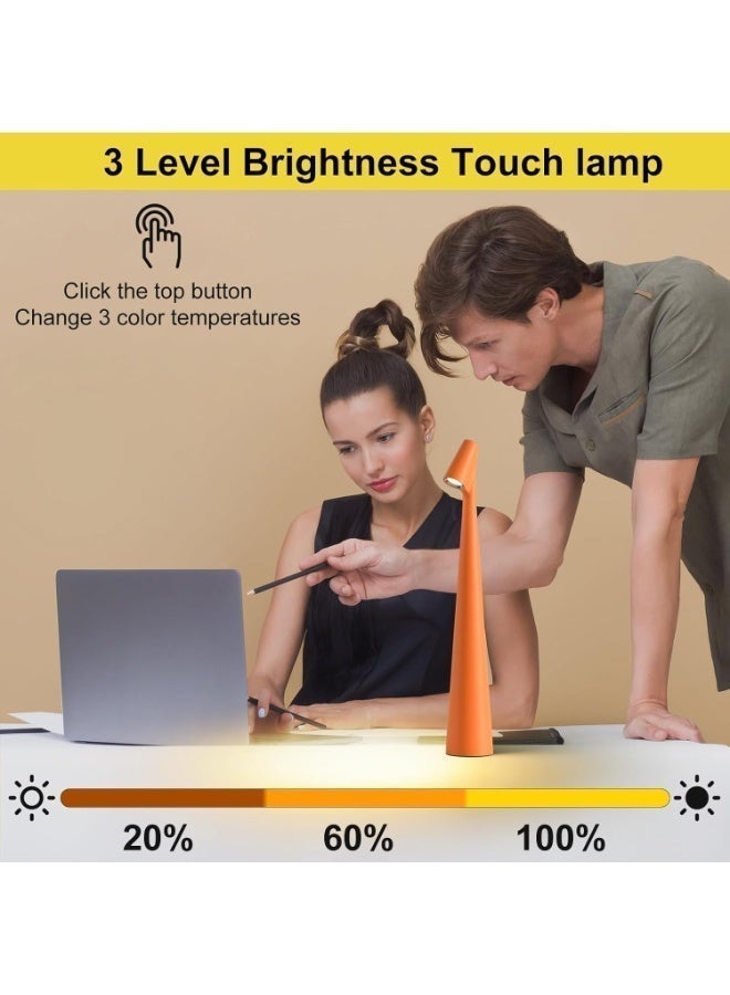 يعطي مصباح طاولة LED محمول، مصباح طاولة LED يعمل باللمس، مصباح طاولة بتصميم عصري، مصباح طاولة LED قابل لإعادة الشحن لتزيين المنزل (برتقالي) - Image 4