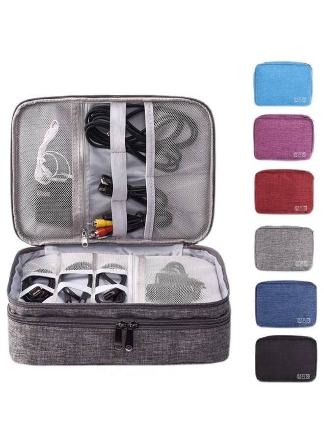 Multifunctional Digital Storage Bag Data Cable Charging Treasure Mobile Hard Disk U Disk Travel Storage Partition Accessories Universal-Capacity:Large Size [black Double Layer] 25*19*10-Interface:Thickened [cationic 300d] Double Layer And Three Layers With Velcro Partitions  - Image 5