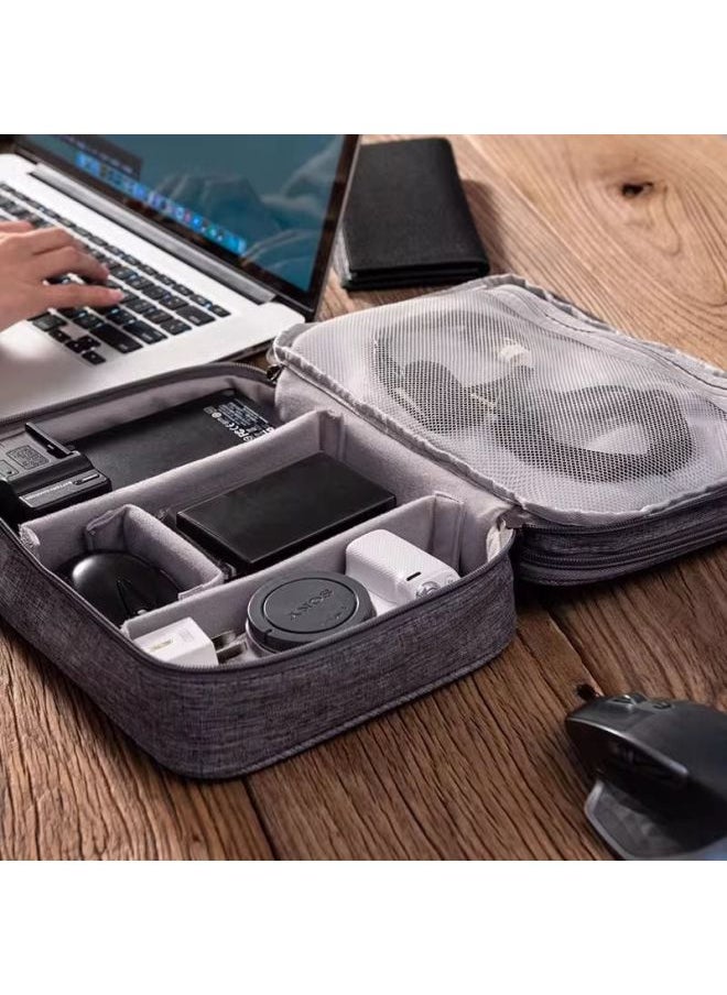 Multifunctional Digital Storage Bag Data Cable Charging Treasure Mobile Hard Disk U Disk Travel Storage Partition Accessories Universal-Capacity:Large Size [black Double Layer] 25*19*10-Interface:Thickened [cationic 300d] Double Layer And Three Layers With Velcro Partitions  - Image 3