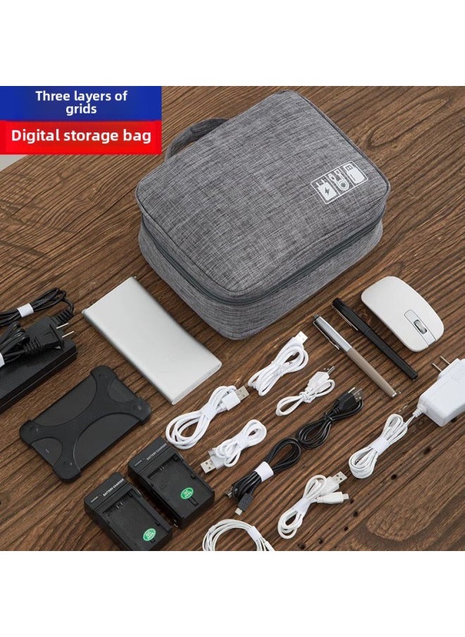 Multifunctional Digital Storage Bag Data Cable Charging Treasure Mobile Hard Disk U Disk Travel Storage Partition Accessories Universal-Capacity:Large Size [black Double Layer] 25*19*10-Interface:Thickened [cationic 300d] Double Layer And Three Layers With Velcro Partitions  - Image 4