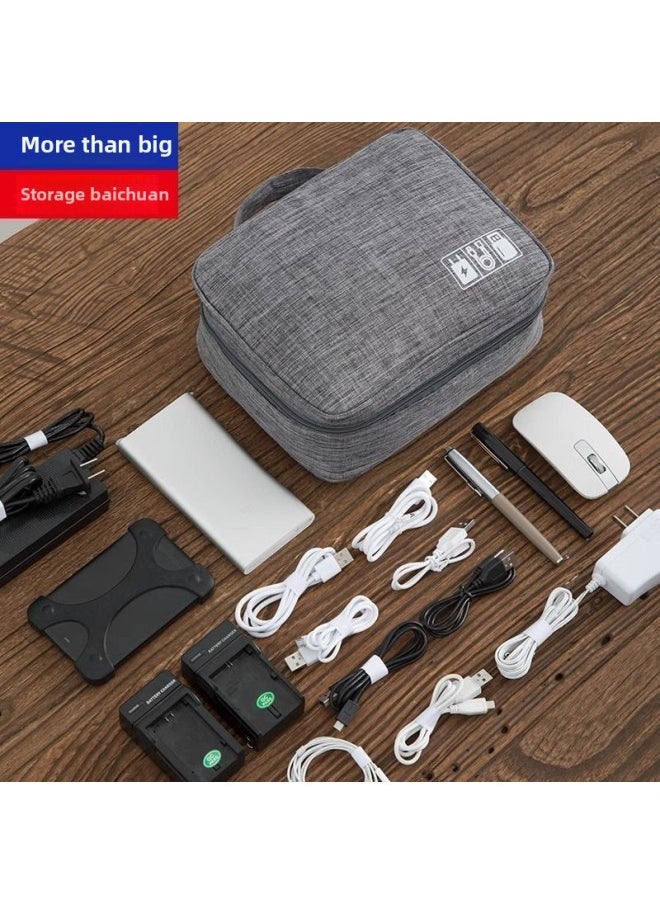 Multifunctional Digital Storage Bag Data Cable Charging Treasure Mobile Hard Disk U Disk Travel Storage Partition Accessories Universal-Capacity:Large Size [black Double Layer] 25*19*10-Interface:Thickened [cationic 300d] Double Layer And Three Layers With Velcro Partitions  - Image 1